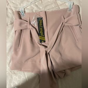 Pink Shorts with Elastic Waistband and Bow/Tie